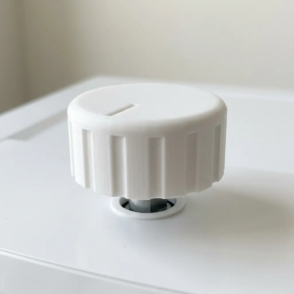 Knott for D-aksel, 6 mm, 3D-printet i PETG, vist i bruk